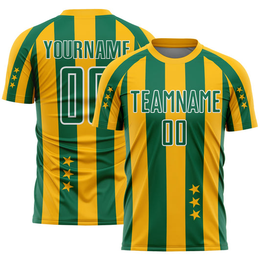 Custom Gold Kelly Green-White Stars And Stripes Sports Sublimation Soccer Uniform Jersey - Main View