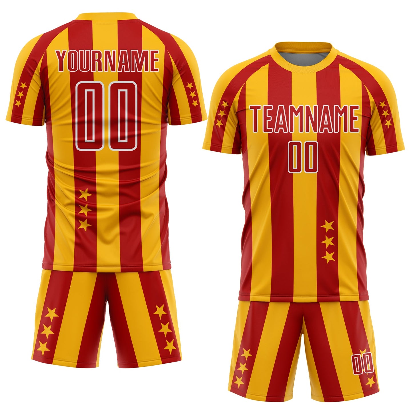 Custom Gold Red-White Stars And Stripes Sports Sublimation Soccer Uniform Jersey view 2