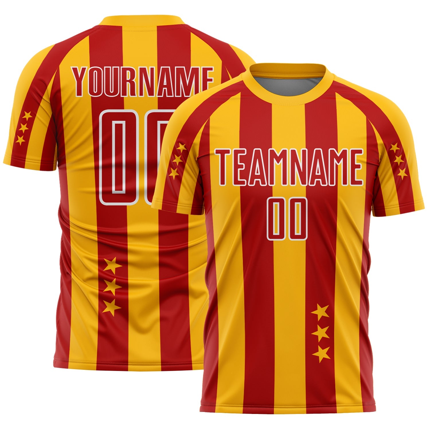 Custom Gold Red-White Stars And Stripes Sports Sublimation Soccer Uniform Jersey - Main View