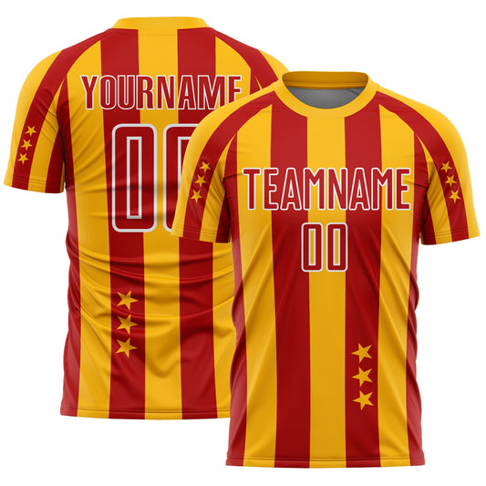 Custom Gold Red-White Stars And Stripes Sports Sublimation Soccer Uniform Jersey - Main View