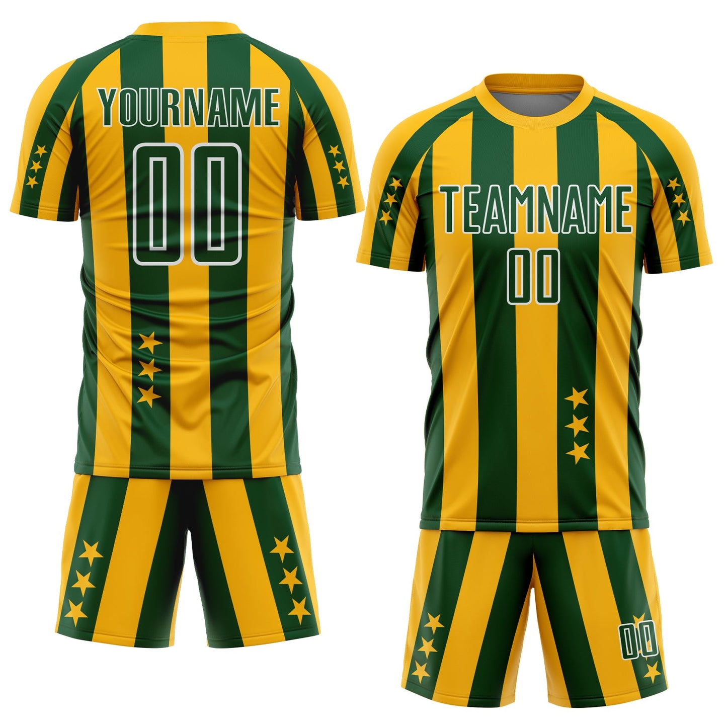 Custom Gold Green-White Stars And Stripes Sports Sublimation Soccer Uniform Jersey view 2