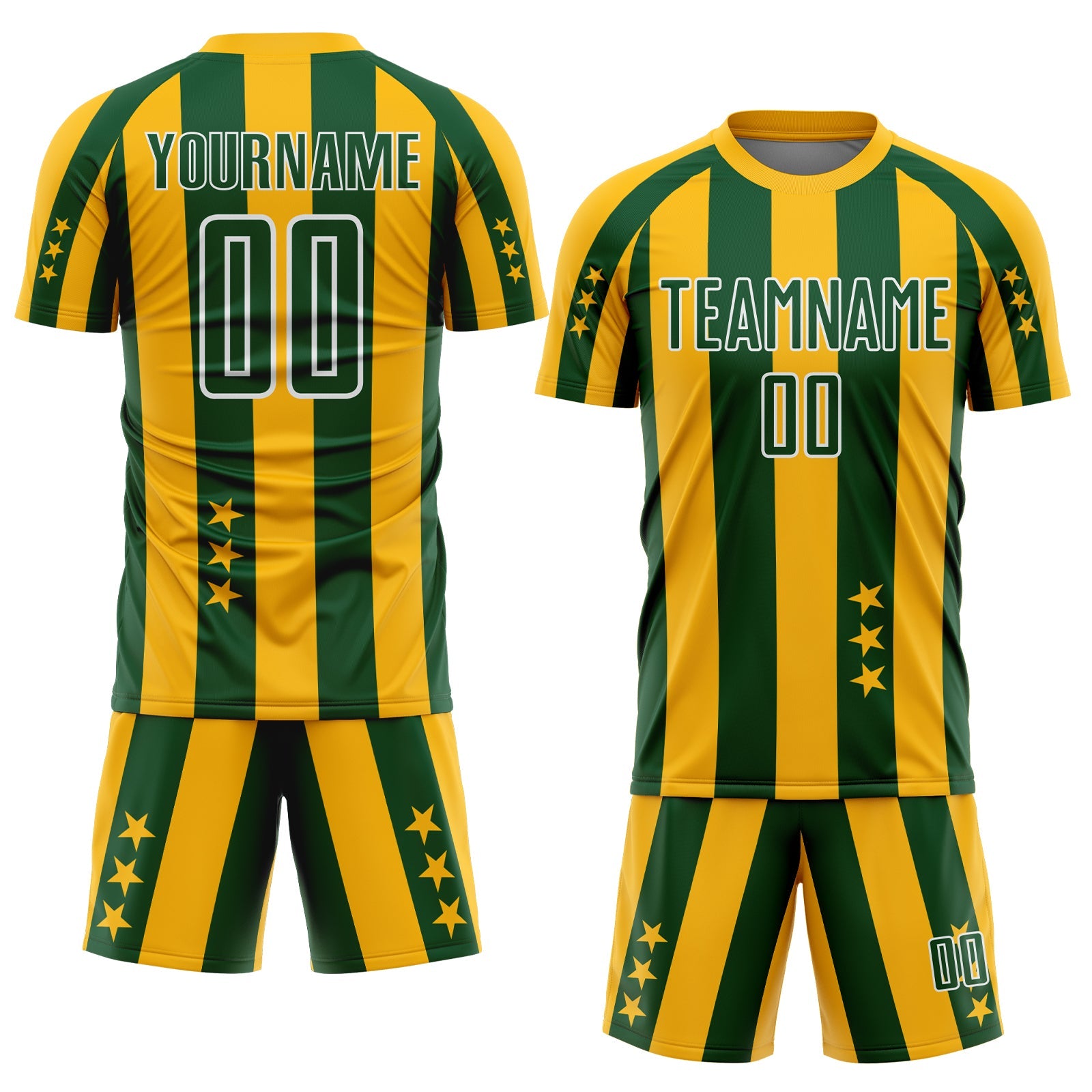Custom Gold Green-White Stars And Stripes Sports Sublimation Soccer Uniform Jersey view 2