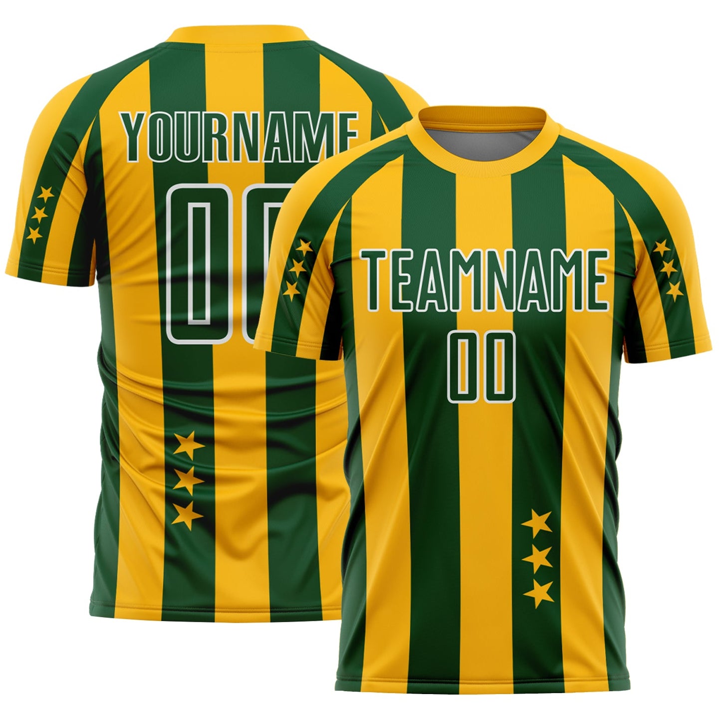 Custom Gold Green-White Stars And Stripes Sports Sublimation Soccer Uniform Jersey - Main View