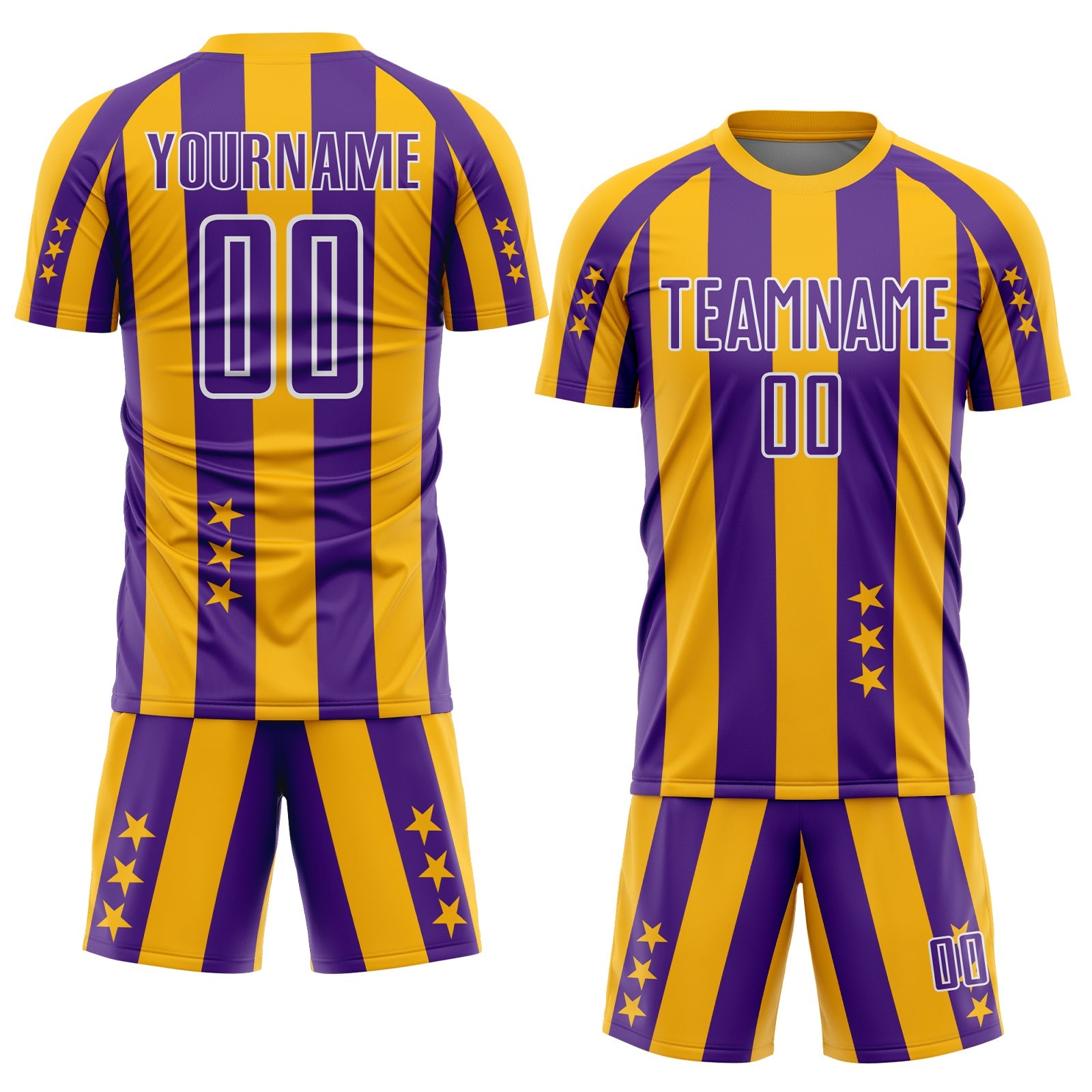 Custom Gold Purple-White Stars And Stripes Sports Sublimation Soccer Uniform Jersey view 2