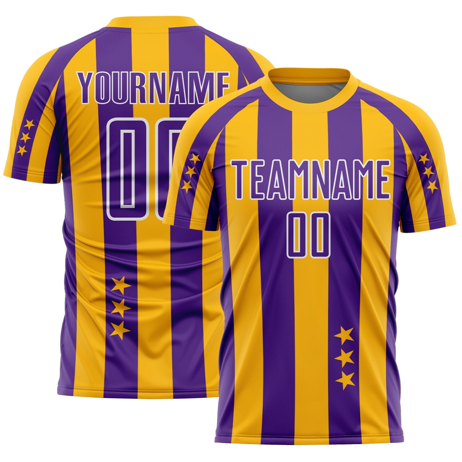 Custom Gold Purple-White Stars And Stripes Sports Sublimation Soccer Uniform Jersey - Main View