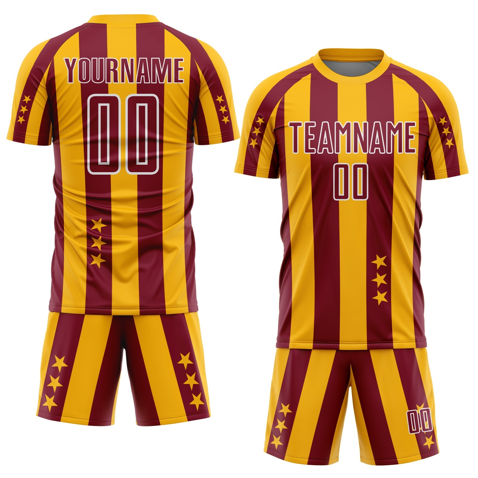 Custom Gold Crimson-White Stars And Stripes Sports Sublimation Soccer Uniform Jersey view 2