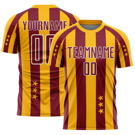 Custom Gold Crimson-White Stars And Stripes Sports Sublimation Soccer Uniform Jersey - Main View