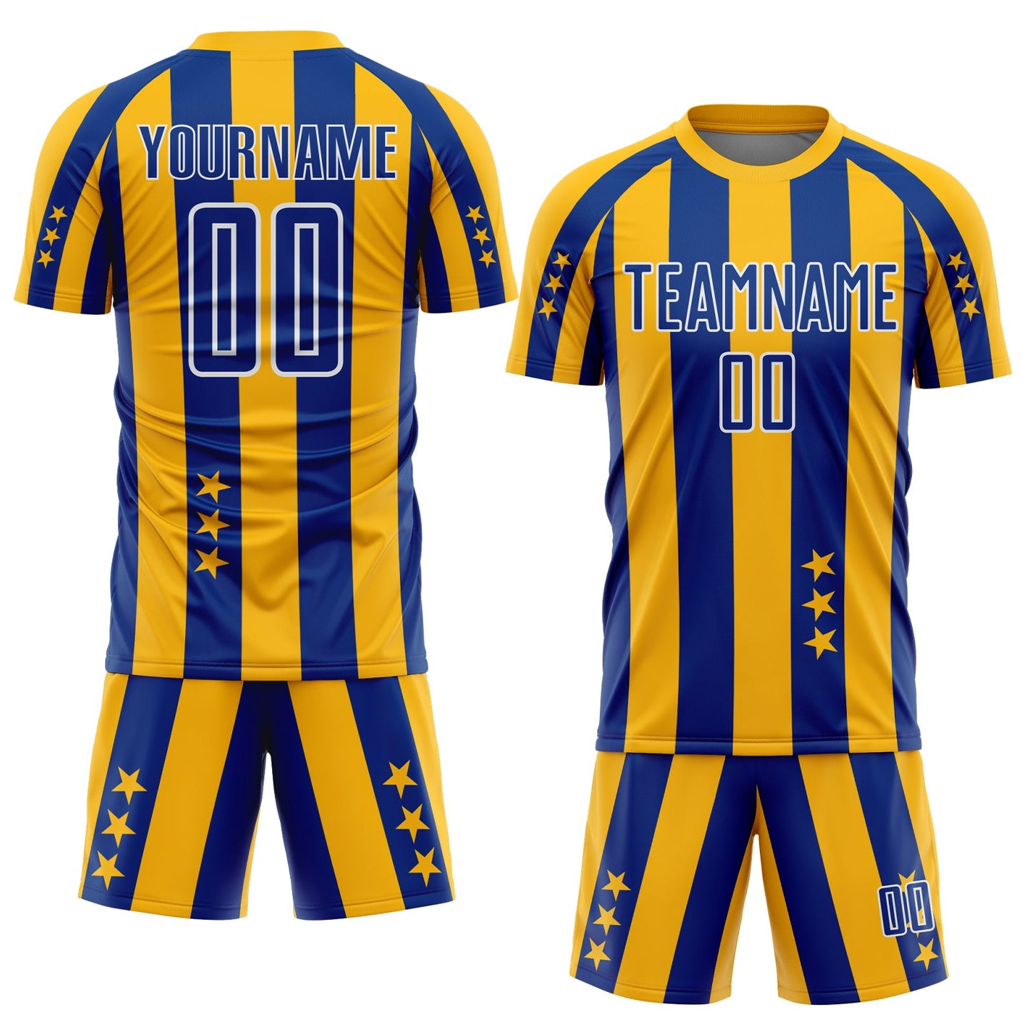 Custom Gold Royal-White Stars And Stripes Sports Sublimation Soccer Uniform Jersey view 2