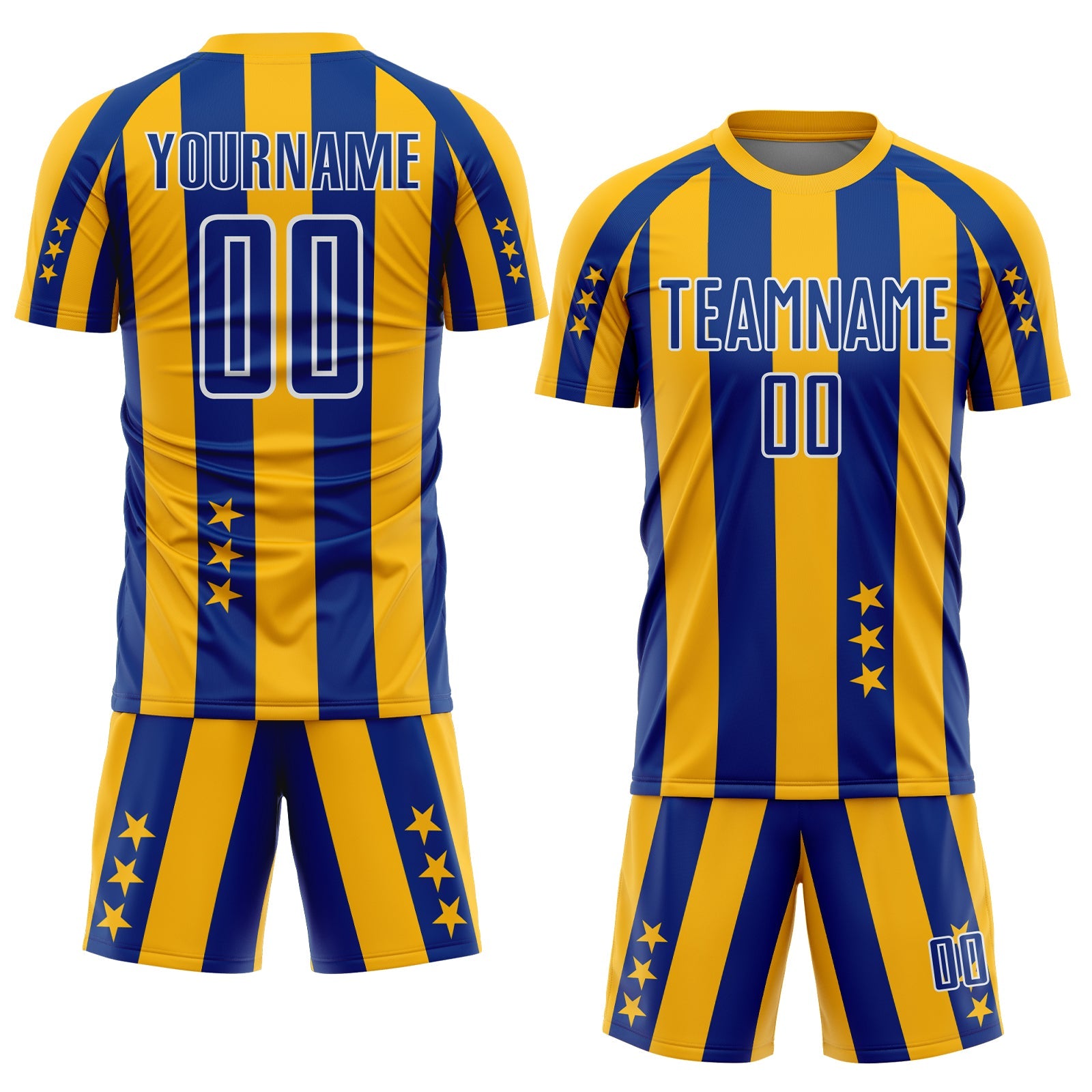 Custom Gold Royal-White Stars And Stripes Sports Sublimation Soccer Uniform Jersey view 2