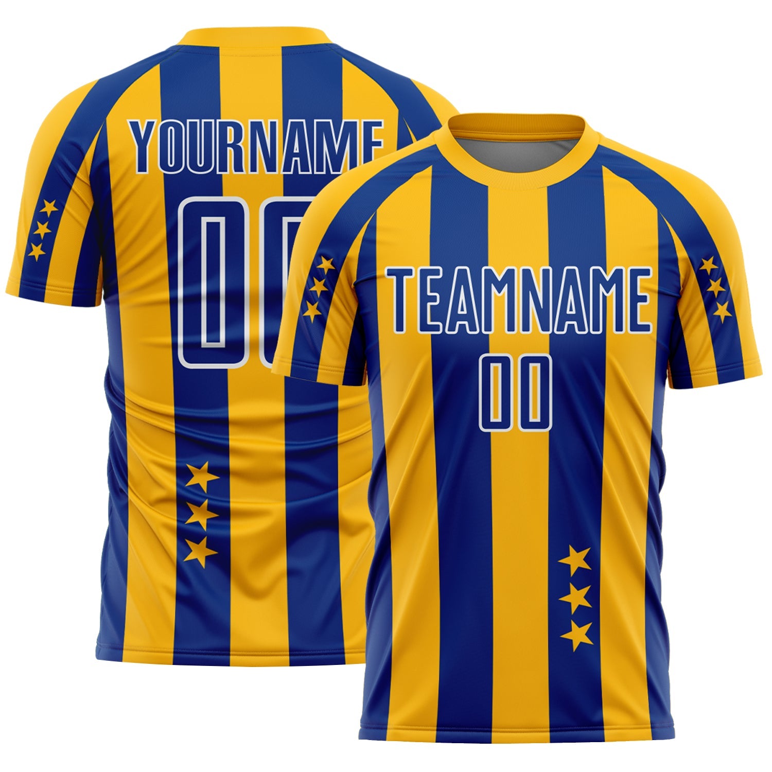 Custom Gold Royal-White Stars And Stripes Sports Sublimation Soccer Uniform Jersey - Main View