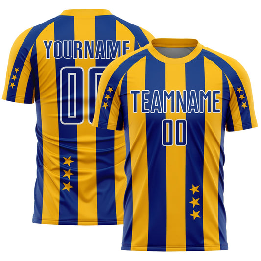 Custom Gold Royal-White Stars And Stripes Sports Sublimation Soccer Uniform Jersey - Main View