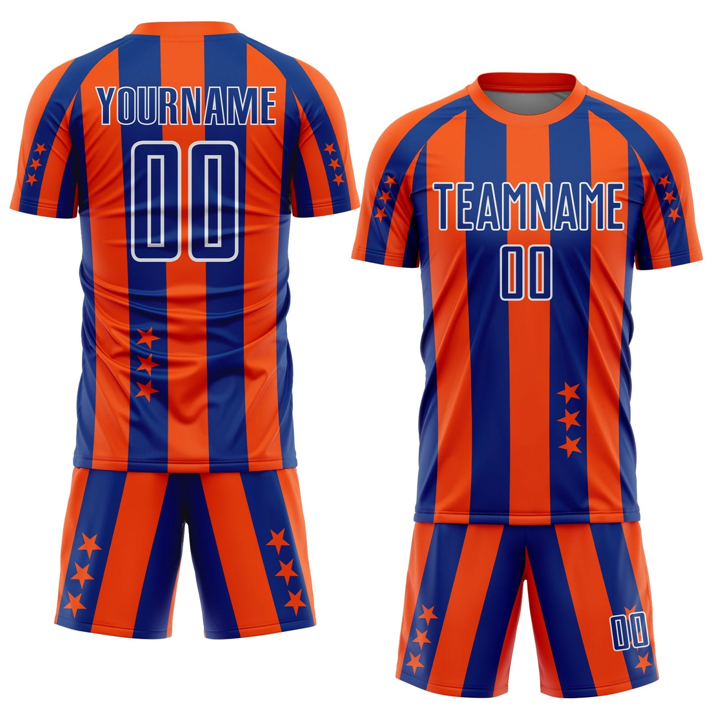 Custom Orange Royal-White Stars And Stripes Sports Sublimation Soccer Uniform Jersey view 2