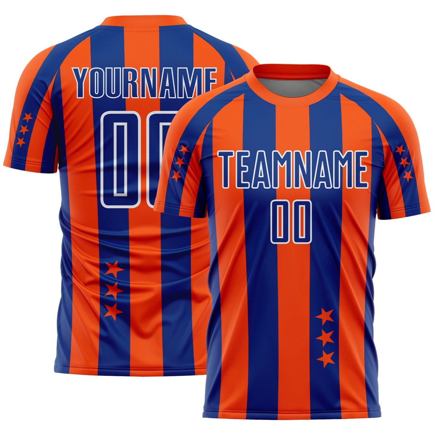 Custom Orange Royal-White Stars And Stripes Sports Sublimation Soccer Uniform Jersey - Main View