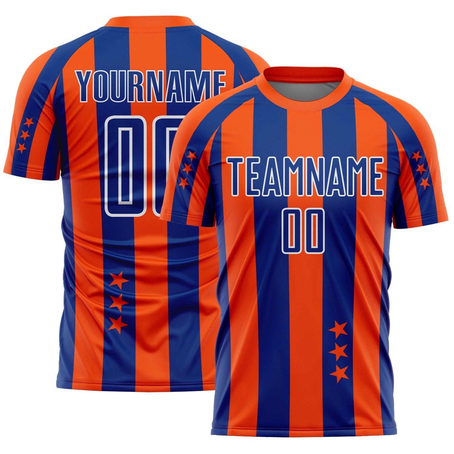 Custom Orange Royal-White Stars And Stripes Sports Sublimation Soccer Uniform Jersey - Main View