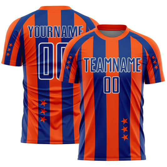 Custom Orange Royal-White Stars And Stripes Sports Sublimation Soccer Uniform Jersey - Main View