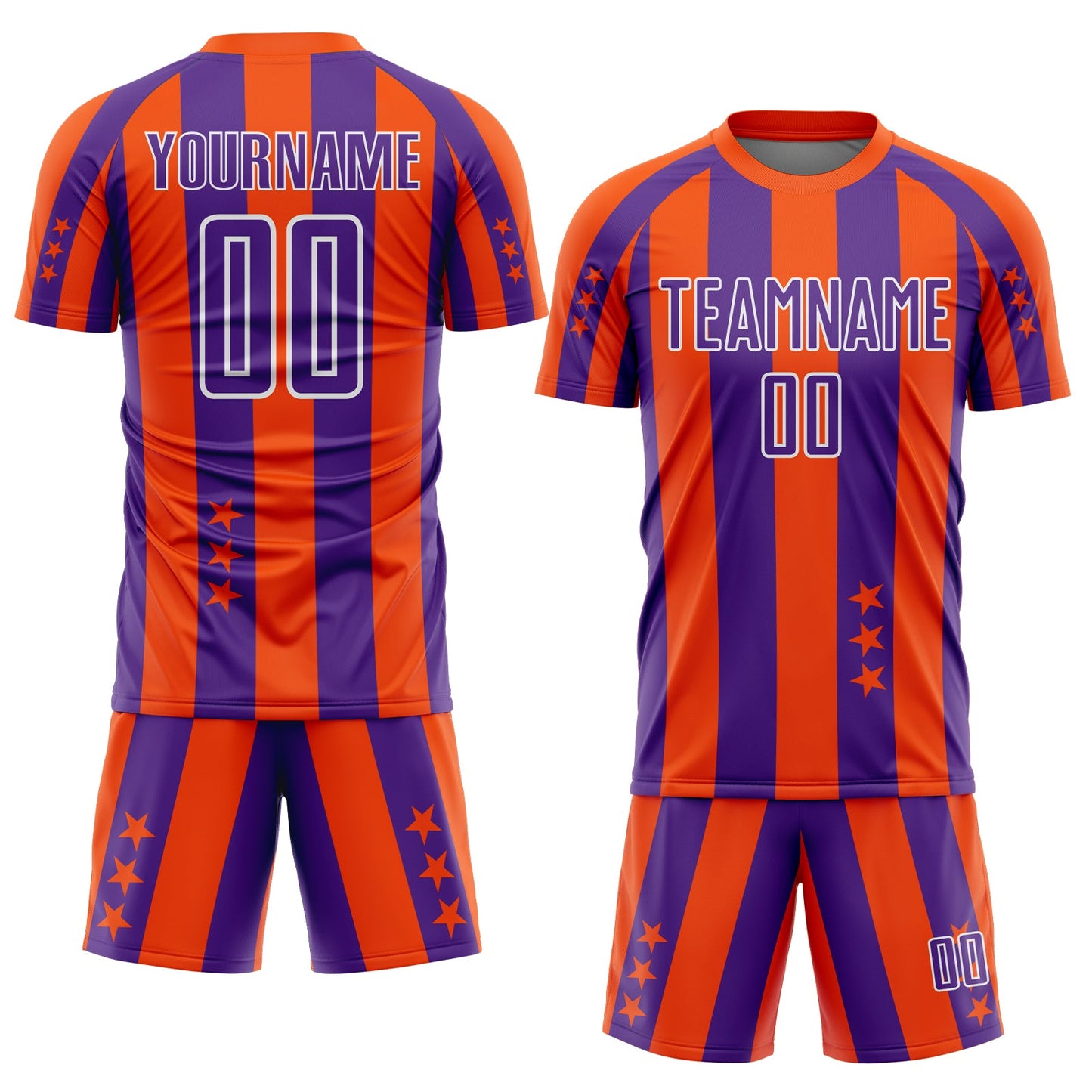 Custom Orange Purple-White Stars And Stripes Sports Sublimation Soccer Uniform Jersey view 2