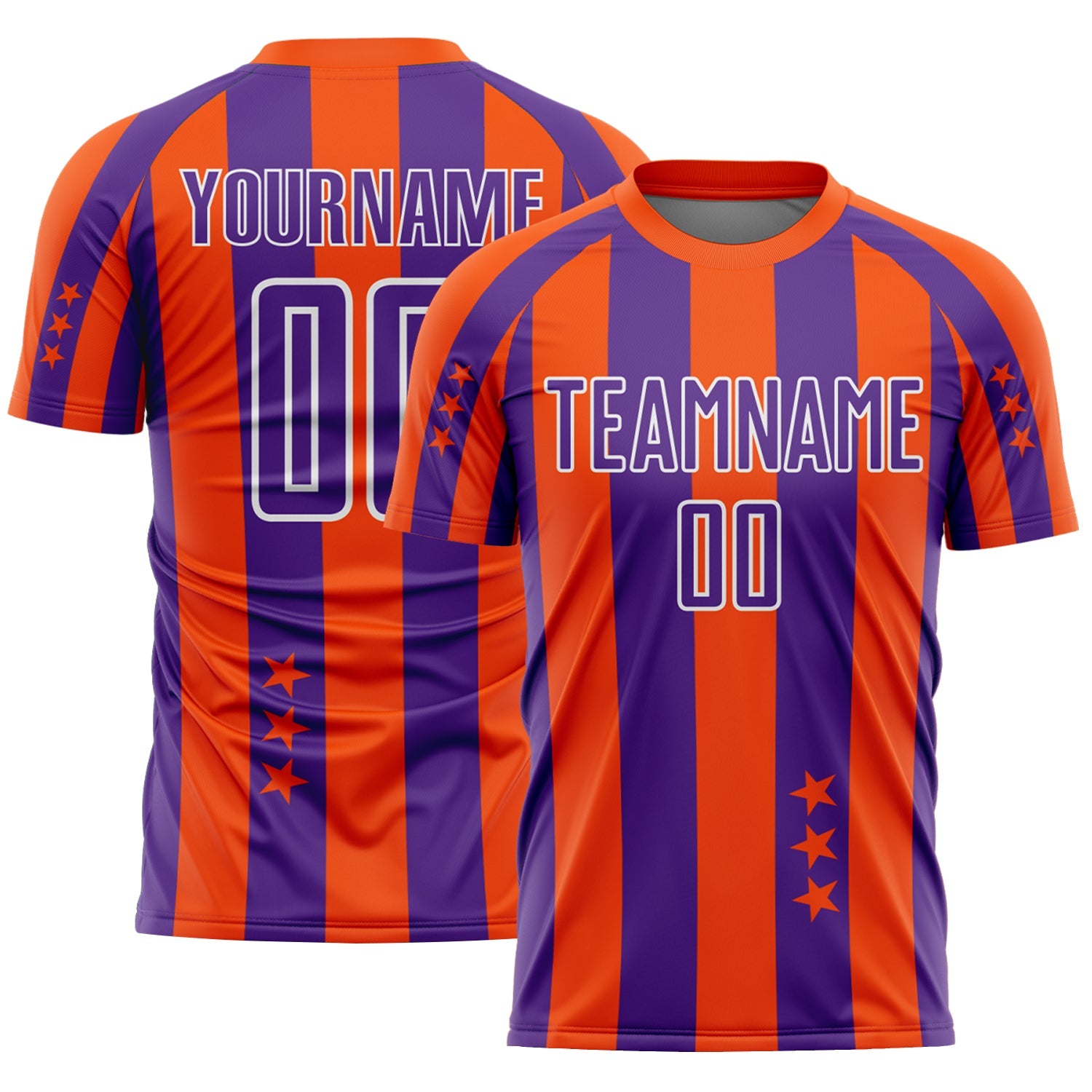 Custom Orange Purple-White Stars And Stripes Sports Sublimation Soccer Uniform Jersey - Main View