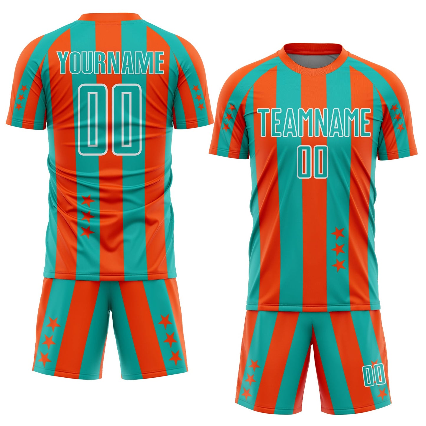 Custom Orange Aqua-White Stars And Stripes Sports Sublimation Soccer Uniform Jersey view 2