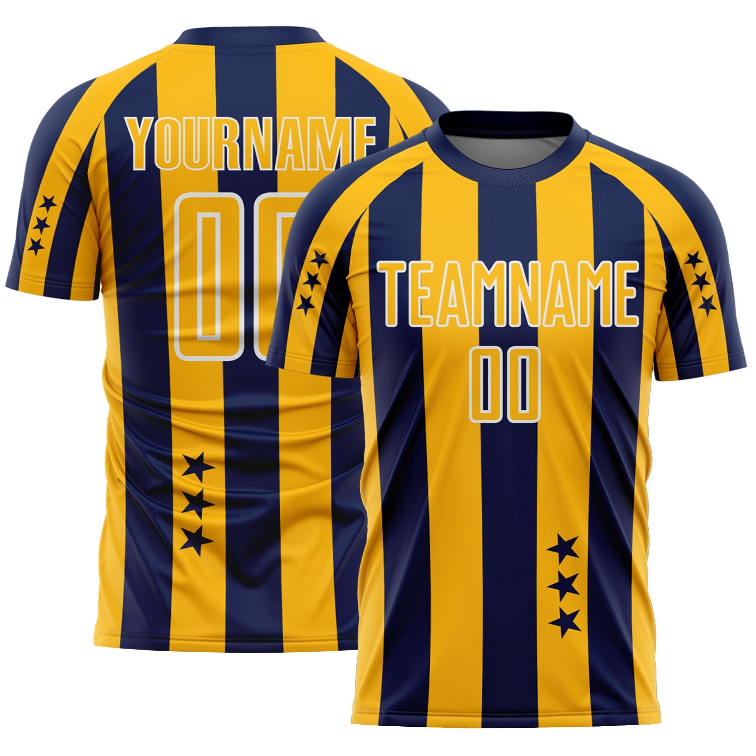 Custom Navy Gold-White Stars And Stripes Sports Sublimation Soccer Uniform Jersey - Main View