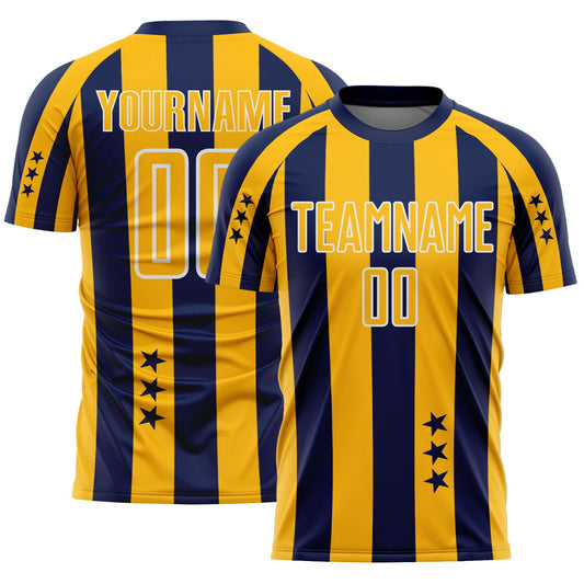 Custom Navy Gold-White Stars And Stripes Sports Sublimation Soccer Uniform Jersey - Main View