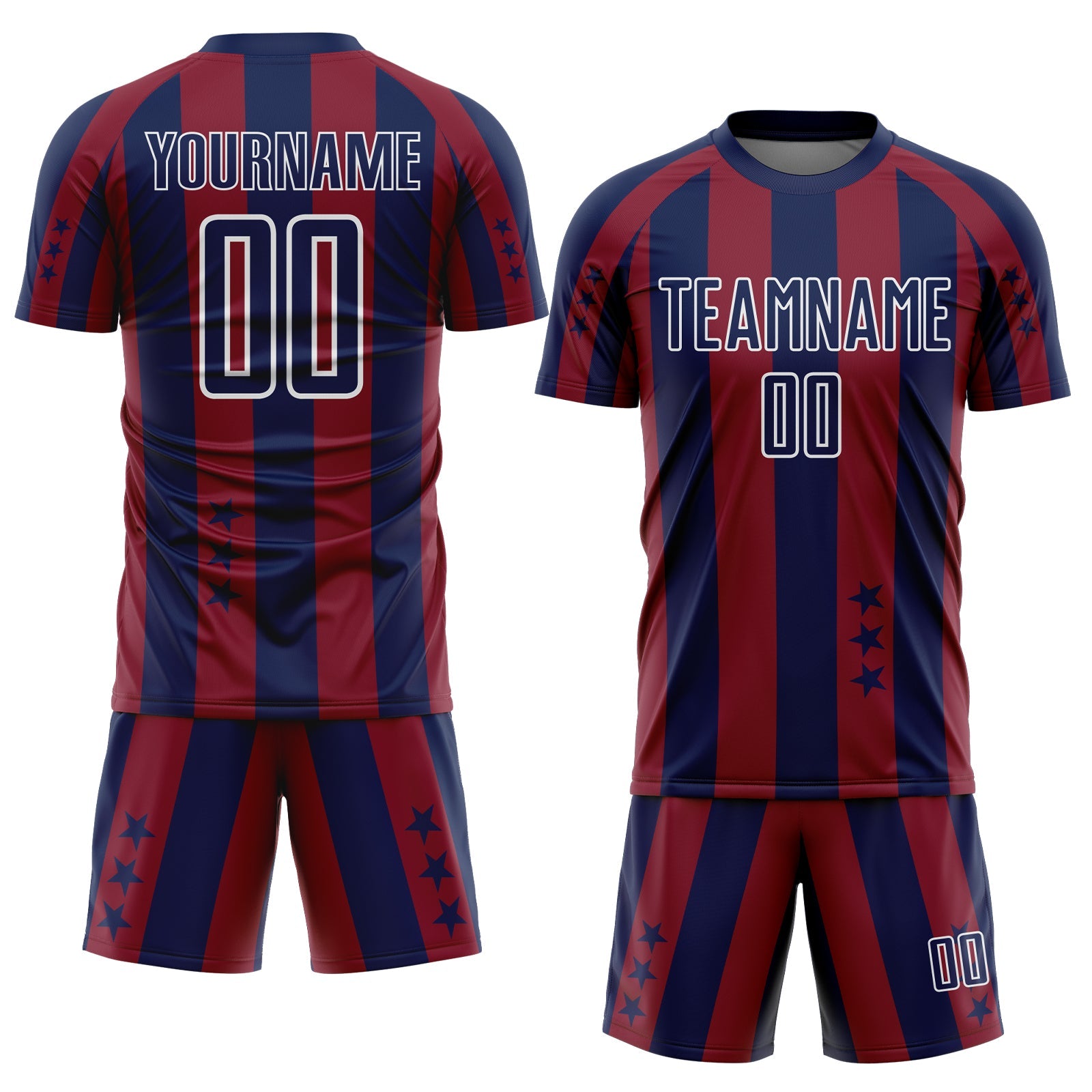 Custom Navy Crimson-White Stars And Stripes Sports Sublimation Soccer Uniform Jersey view 2