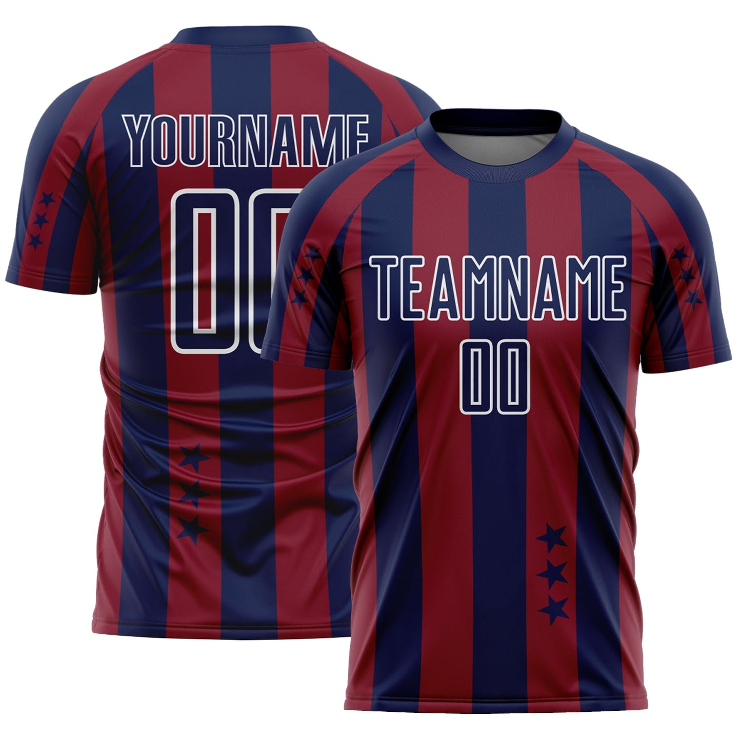 Custom Navy Crimson-White Stars And Stripes Sports Sublimation Soccer Uniform Jersey - Main View
