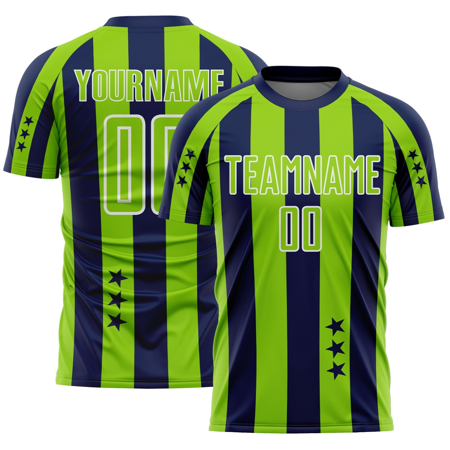 Custom Navy Neon Green-White Stars And Stripes Sports Sublimation Soccer Uniform Jersey - Main View
