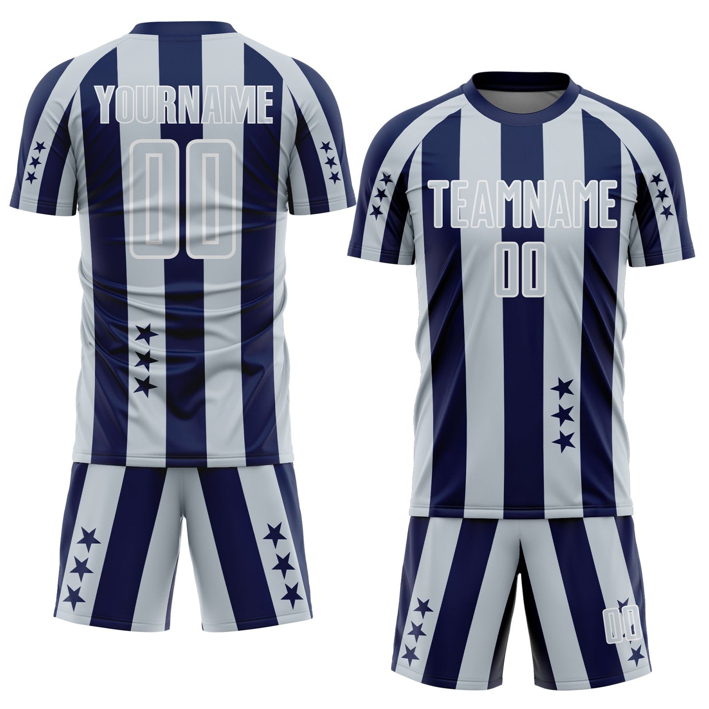 Custom Navy Silver-White Stars And Stripes Sports Sublimation Soccer Uniform Jersey view 2