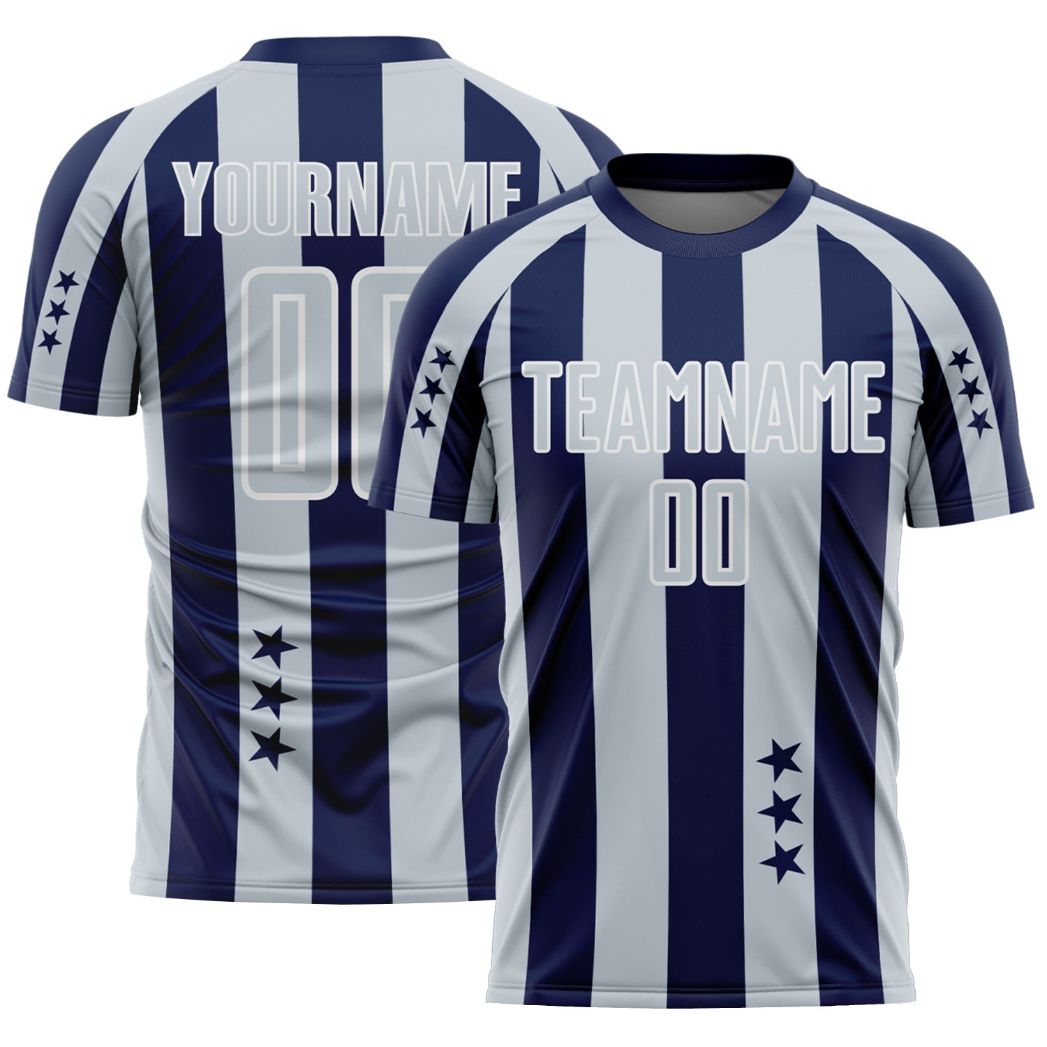 Custom Navy Silver-White Stars And Stripes Sports Sublimation Soccer Uniform Jersey - Main View