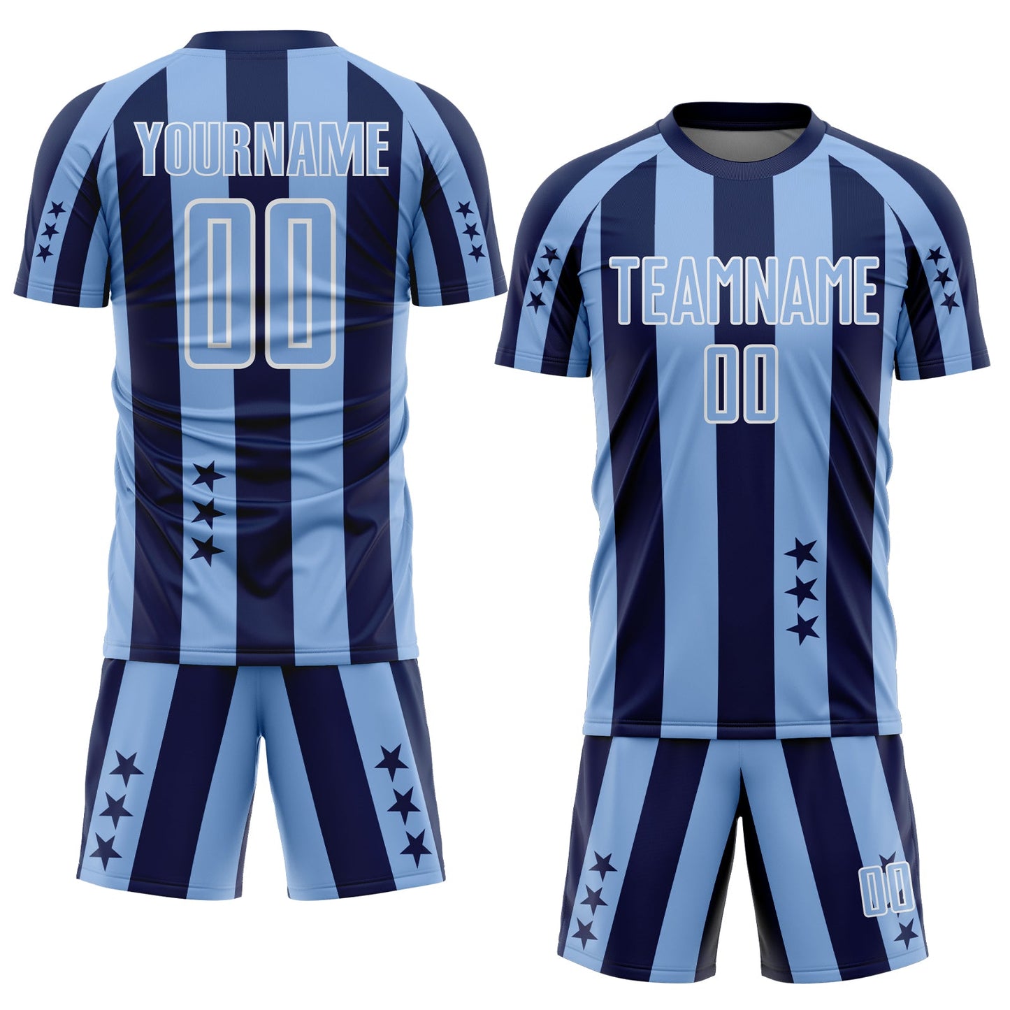 Custom Navy Light Blue-White Stars And Stripes Sports Sublimation Soccer Uniform Jersey view 2