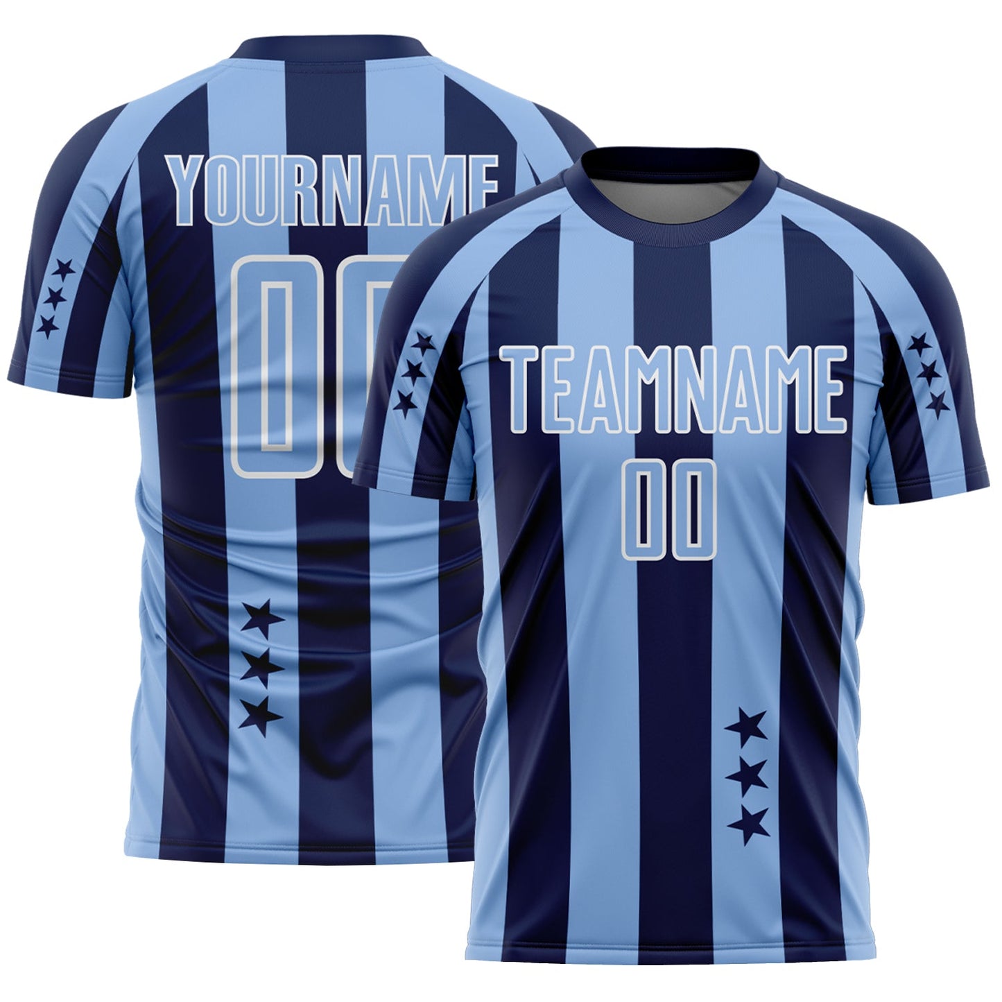 Custom Navy Light Blue-White Stars And Stripes Sports Sublimation Soccer Uniform Jersey - Main View