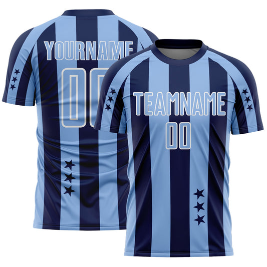 Custom Navy Light Blue-White Stars And Stripes Sports Sublimation Soccer Uniform Jersey - Main View