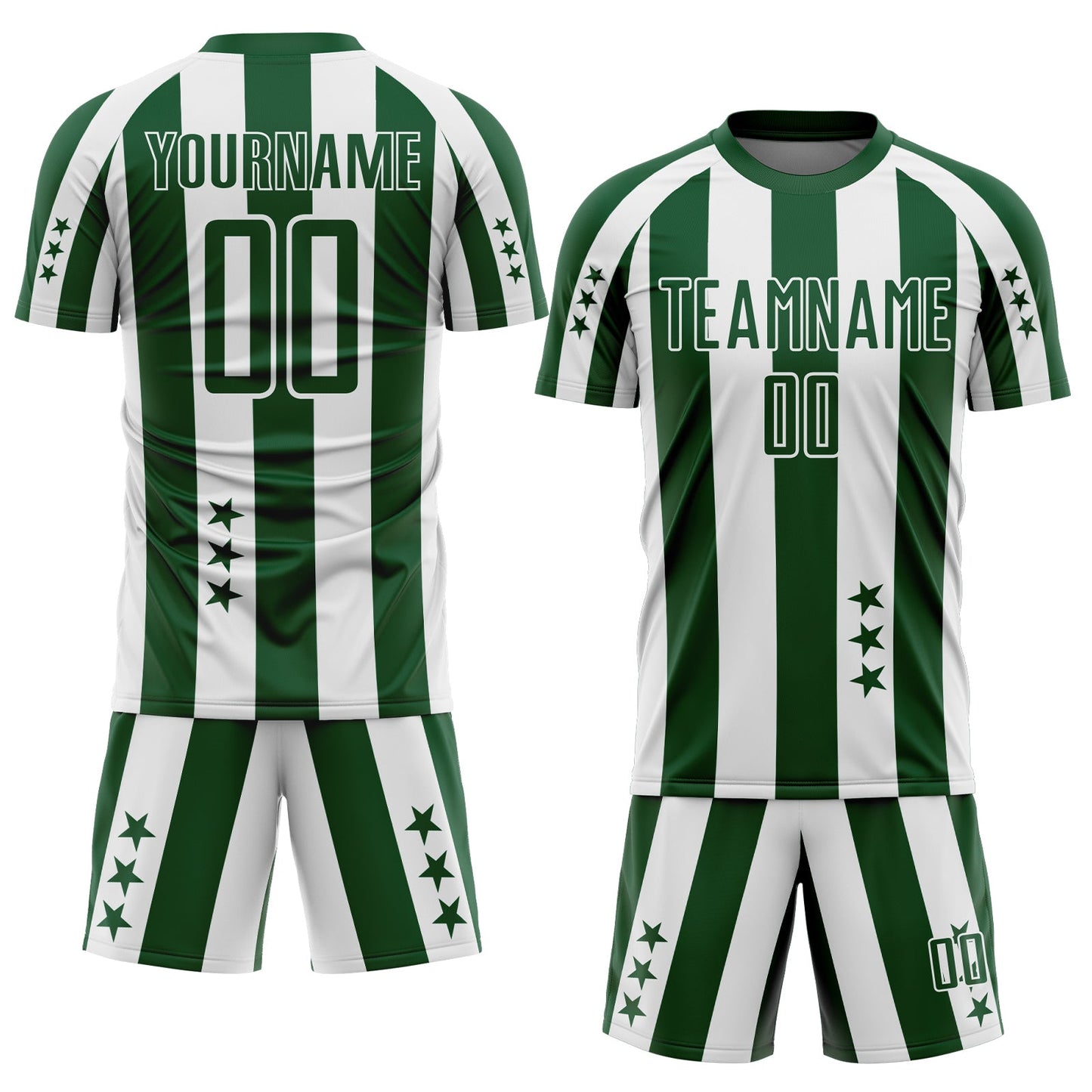 Custom Green White Stars And Stripes Sports Sublimation Soccer Uniform Jersey view 2