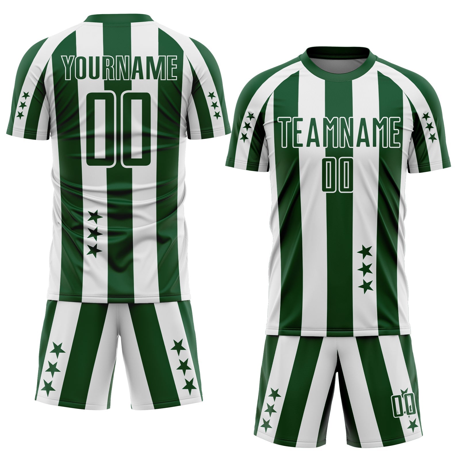 Custom Green White Stars And Stripes Sports Sublimation Soccer Uniform Jersey view 2