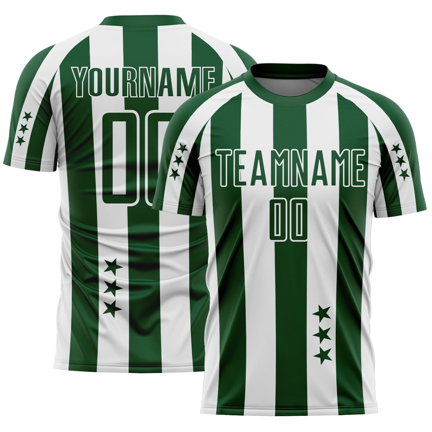 Custom Green White Stars And Stripes Sports Sublimation Soccer Uniform Jersey - Main View