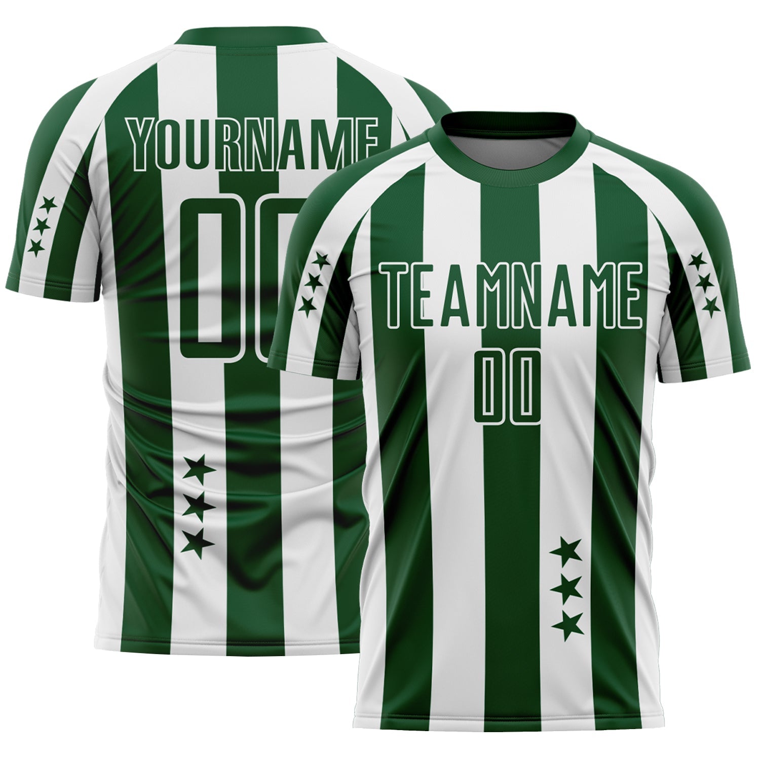 Custom Green White Stars And Stripes Sports Sublimation Soccer Uniform Jersey - Main View