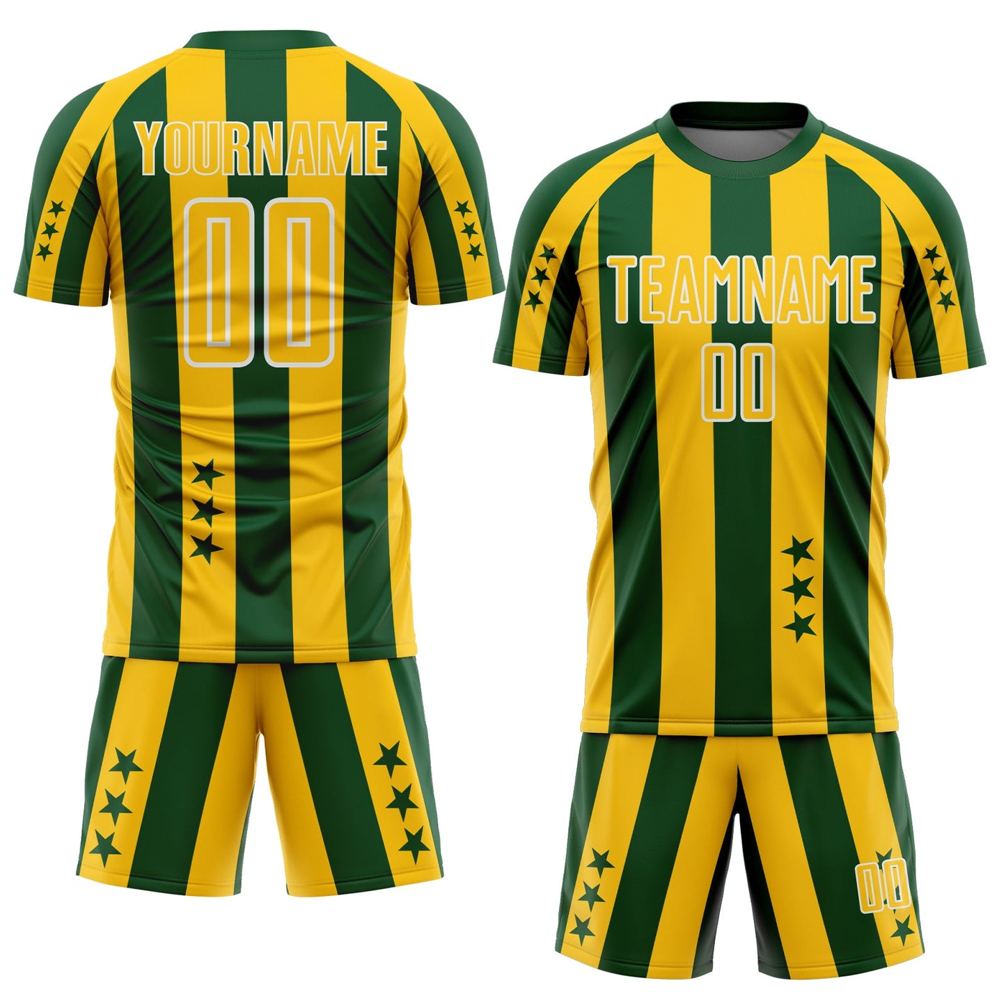 Custom Green Yellow-White Stars And Stripes Sports Sublimation Soccer Uniform Jersey view 2