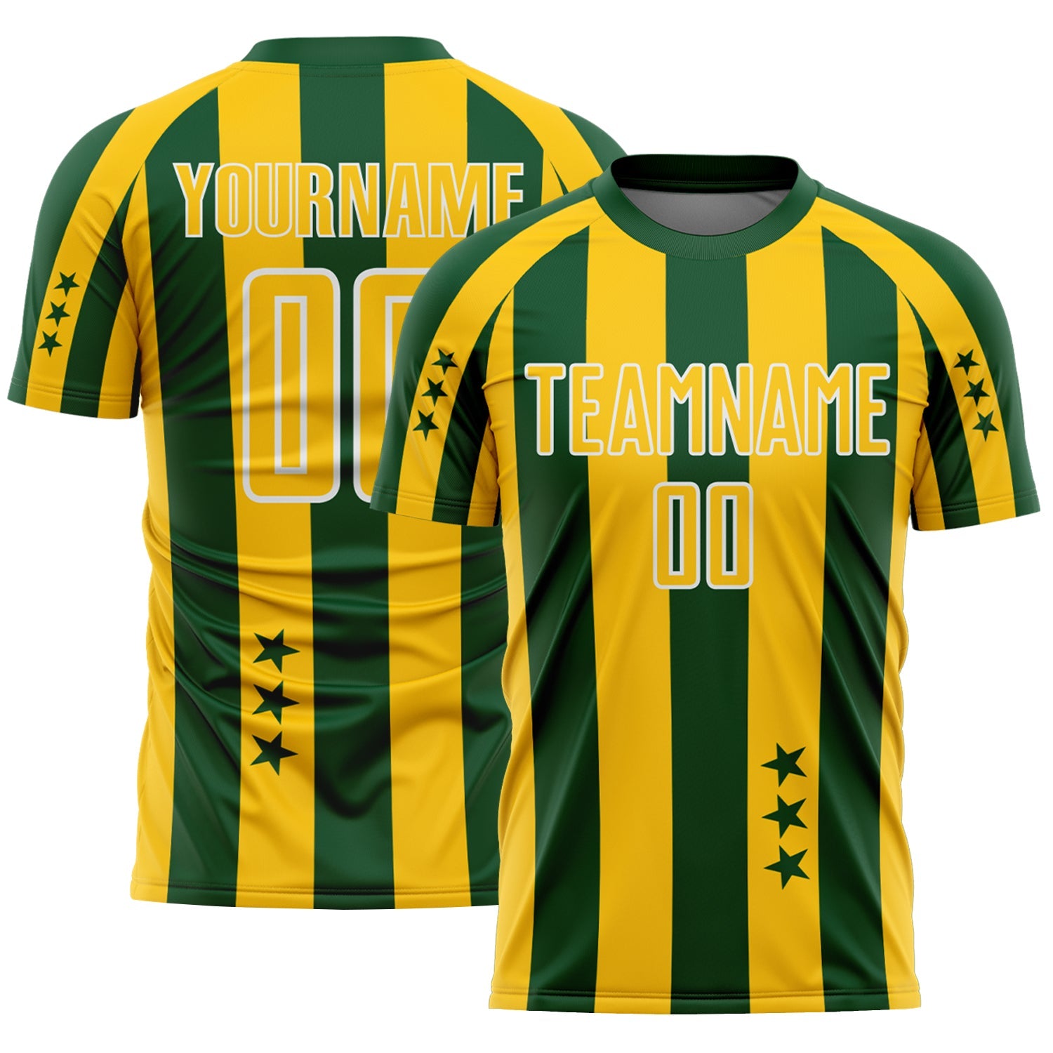 Custom Green Yellow-White Stars And Stripes Sports Sublimation Soccer Uniform Jersey - Main View