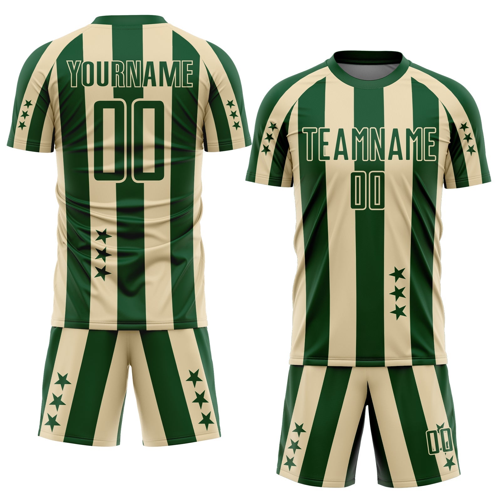 Custom Green Cream Stars And Stripes Sports Sublimation Soccer Uniform Jersey view 2