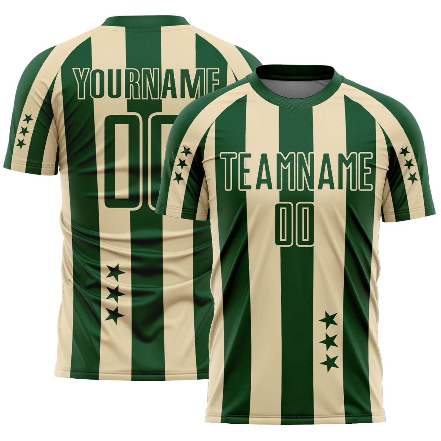 Custom Green Cream Stars And Stripes Sports Sublimation Soccer Uniform Jersey - Main View