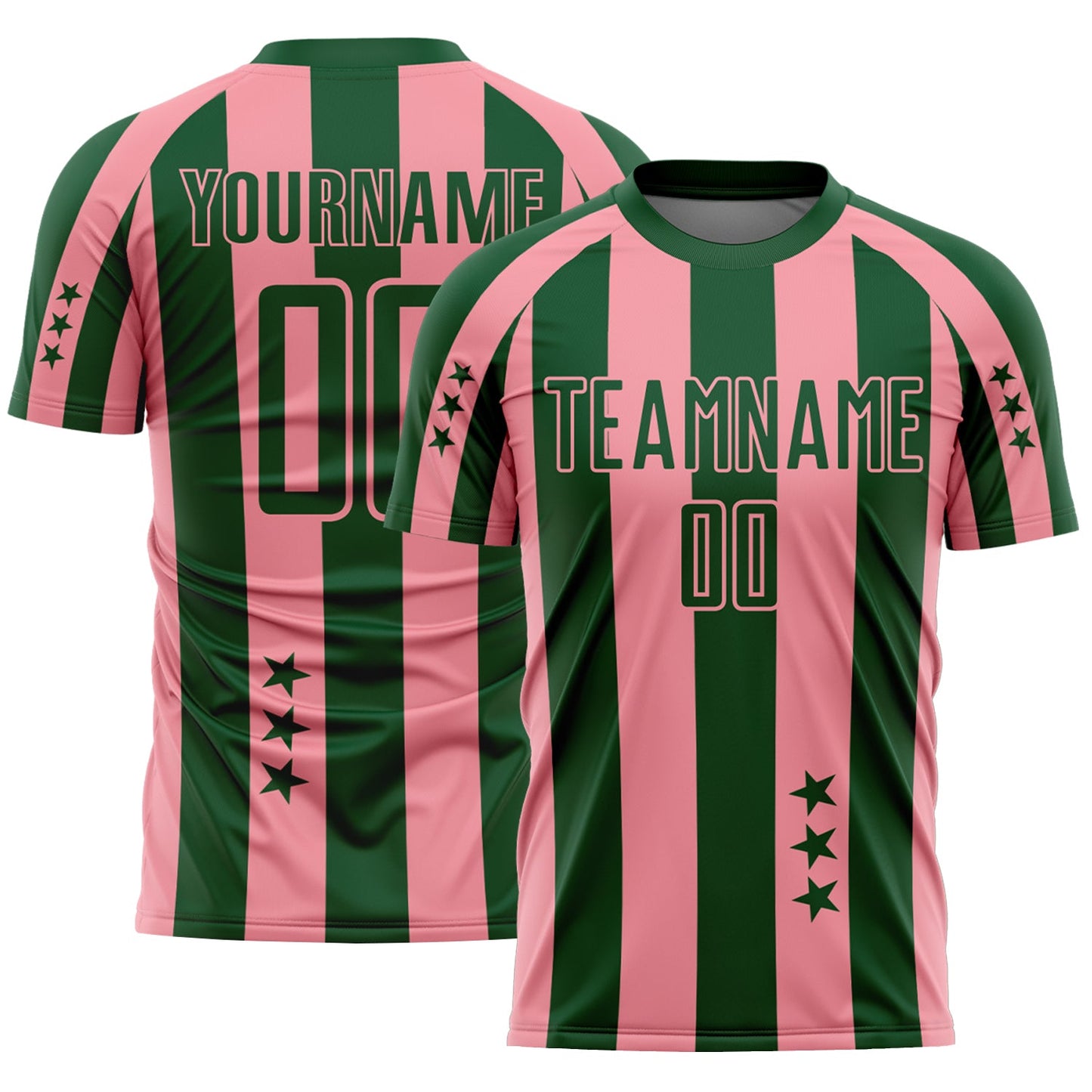 Custom Green Medium Pink Stars And Stripes Sports Sublimation Soccer Uniform Jersey - Main View