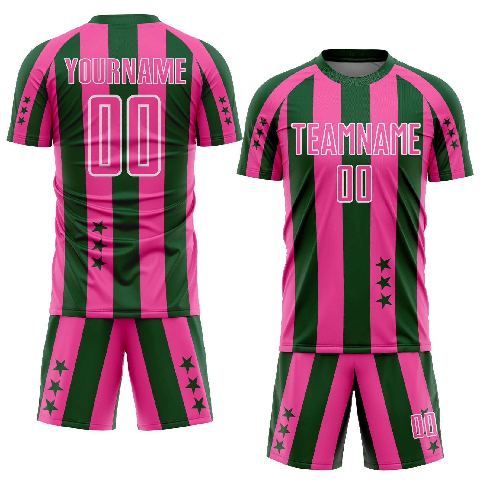Custom Green Pink-White Stars And Stripes Sports Sublimation Soccer Uniform Jersey view 2