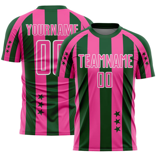 Custom Green Pink-White Stars And Stripes Sports Sublimation Soccer Uniform Jersey - Main View