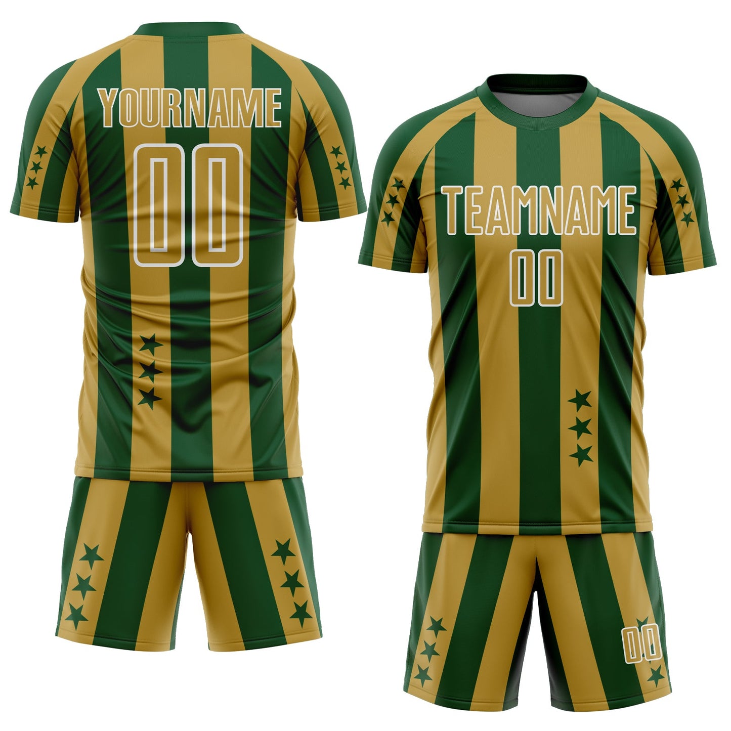 Custom Green Old Gold-White Stars And Stripes Sports Sublimation Soccer Uniform Jersey view 2