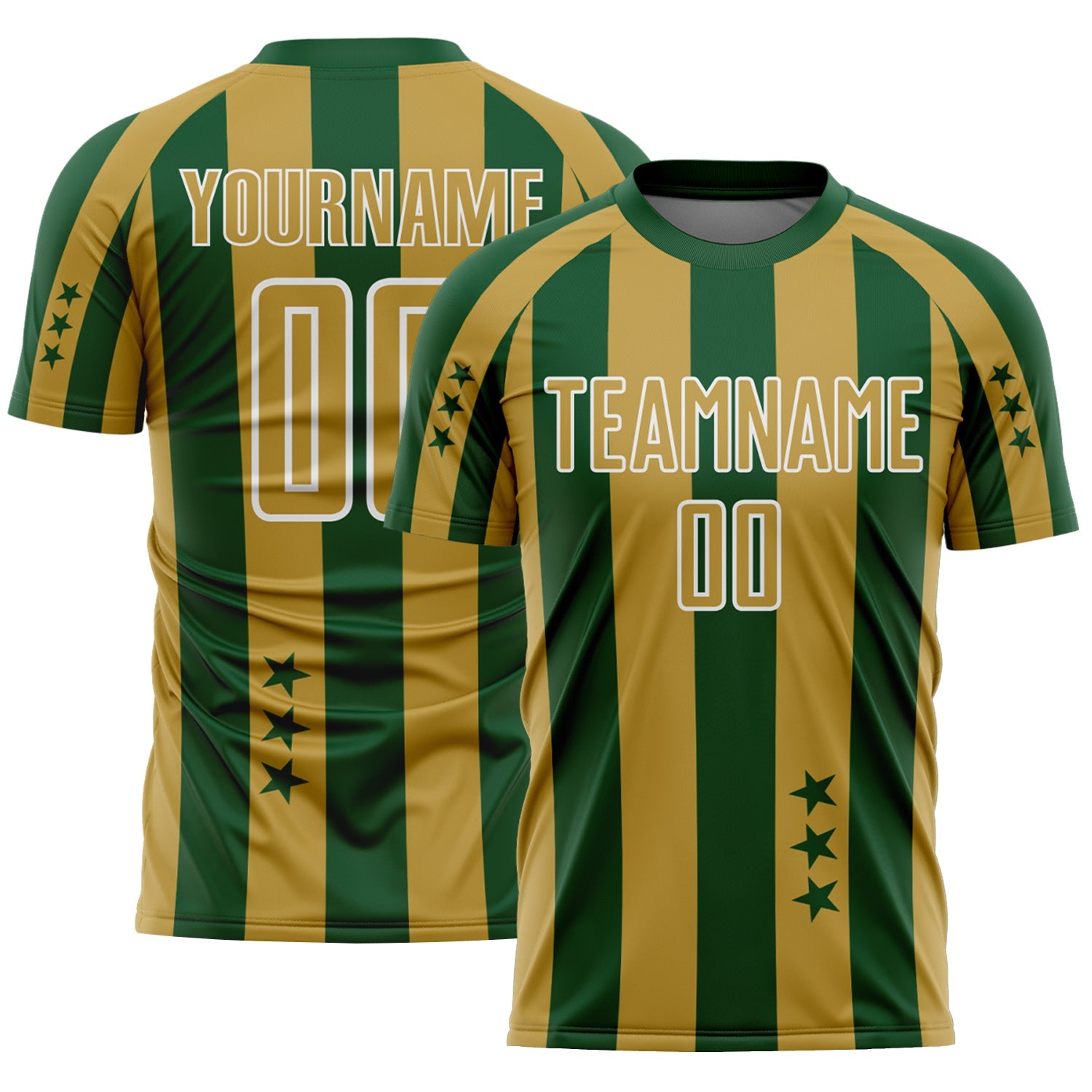 Custom Green Old Gold-White Stars And Stripes Sports Sublimation Soccer Uniform Jersey - Main View