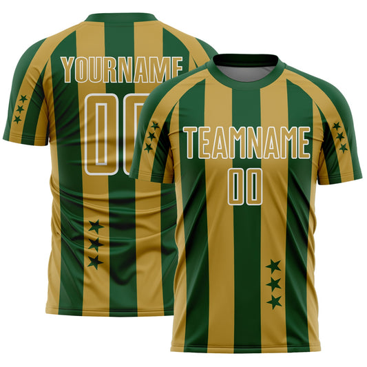 Custom Green Old Gold-White Stars And Stripes Sports Sublimation Soccer Uniform Jersey - Main View