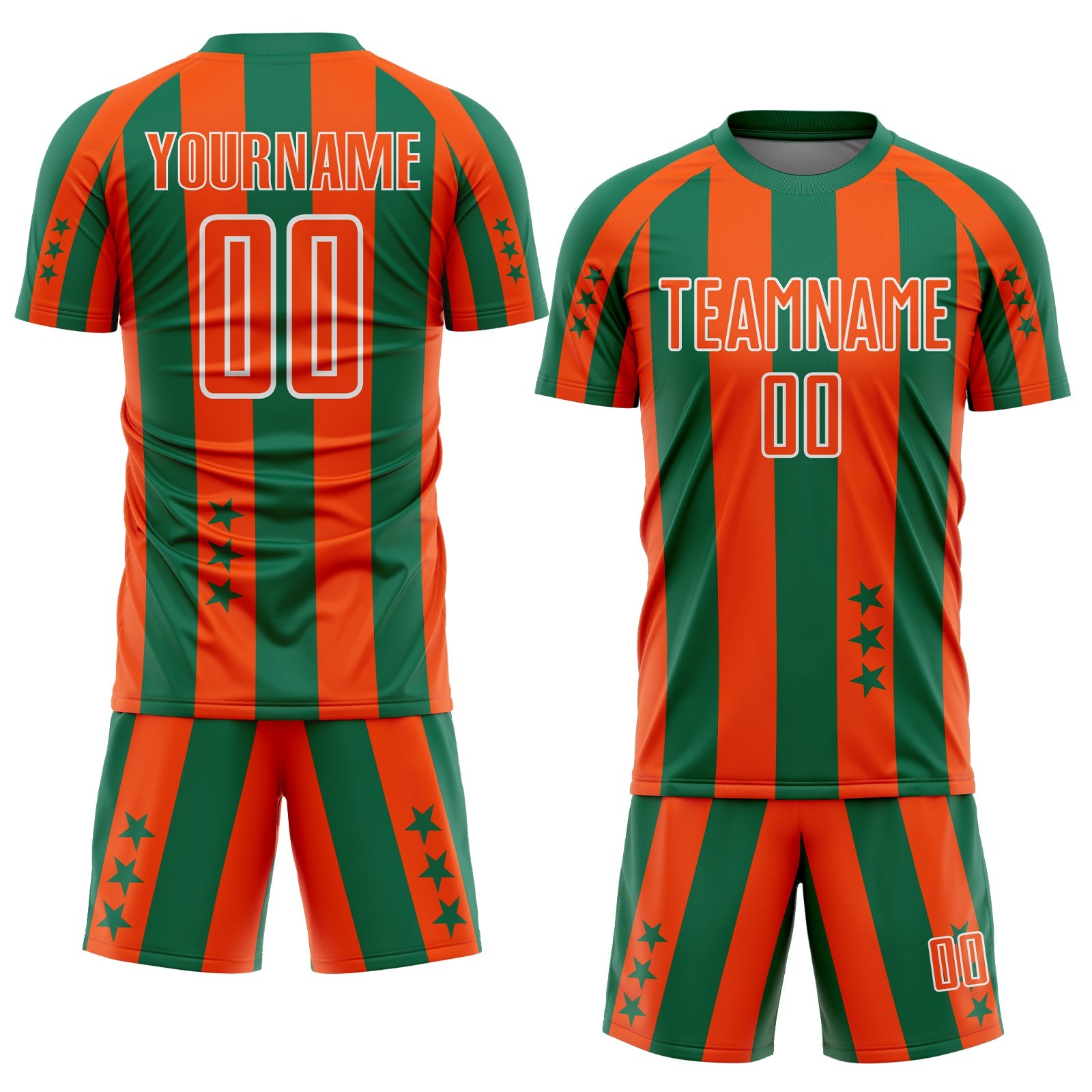 Custom Kelly Green Orange-White Stars And Stripes Sports Sublimation Soccer Uniform Jersey view 2