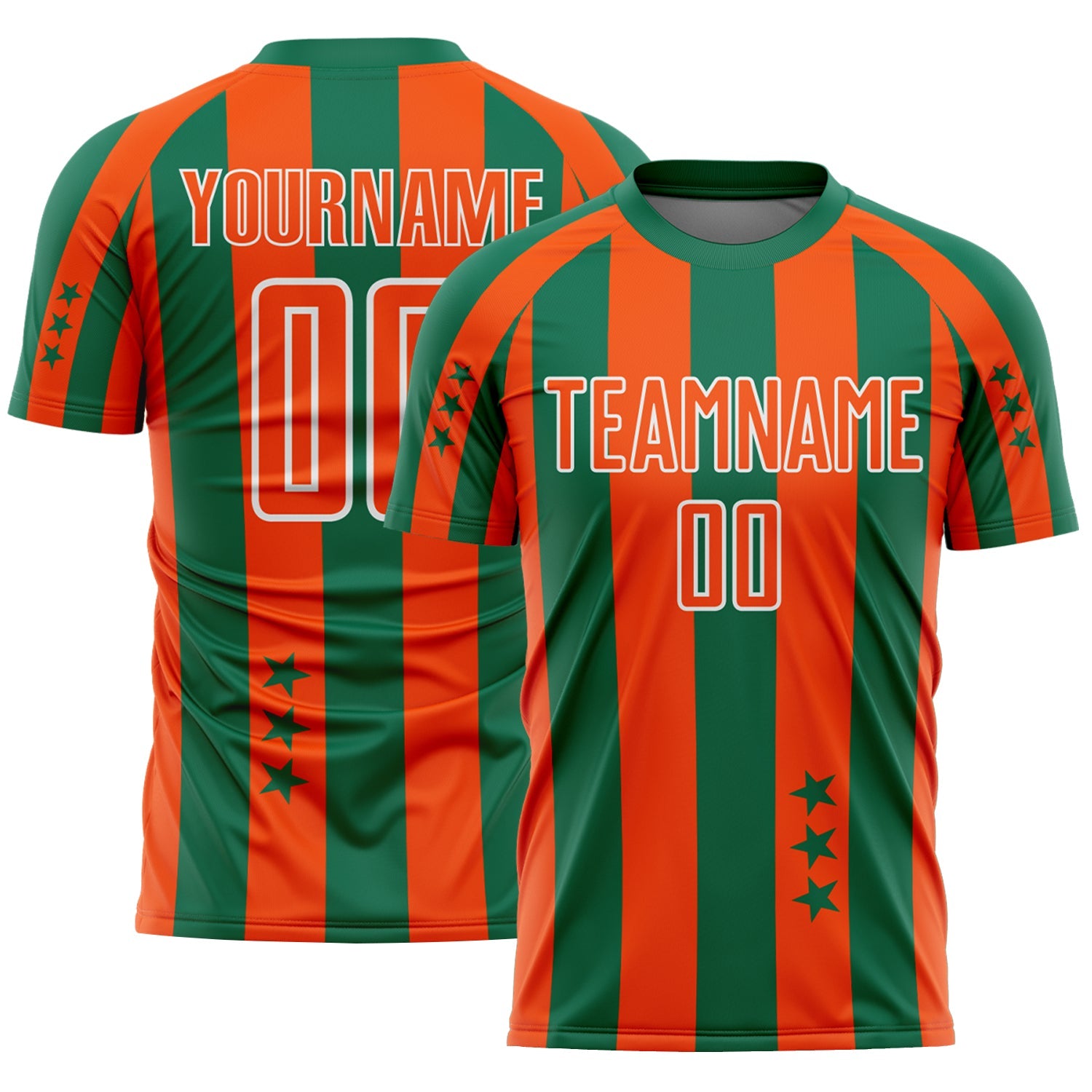 Custom Kelly Green Orange-White Stars And Stripes Sports Sublimation Soccer Uniform Jersey - Main View