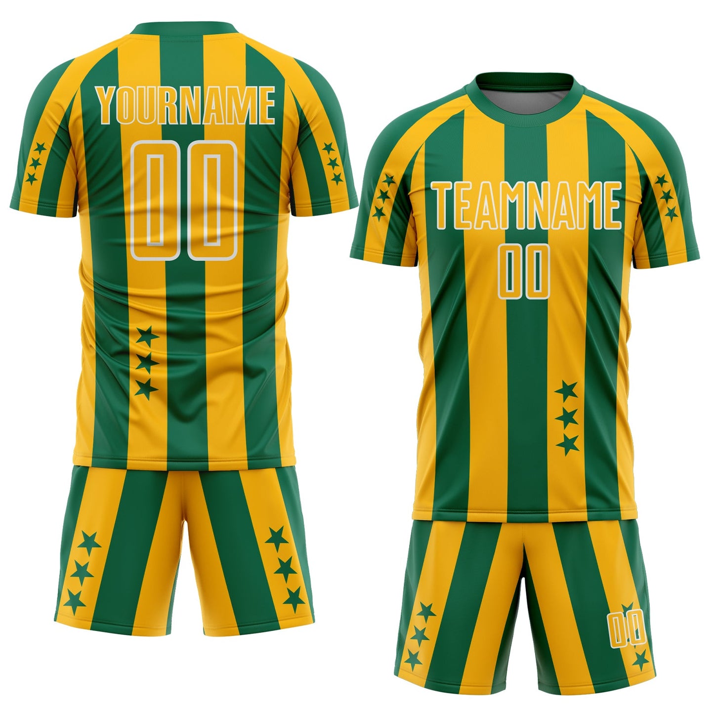 Custom Kelly Green Gold-White Stars And Stripes Sports Sublimation Soccer Uniform Jersey view 2