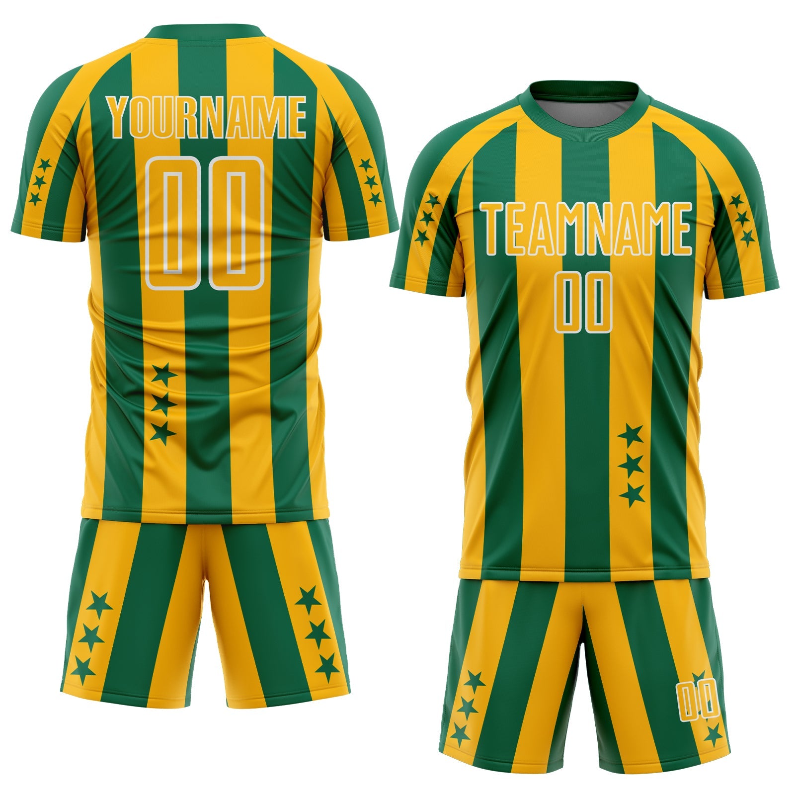 Custom Kelly Green Gold-White Stars And Stripes Sports Sublimation Soccer Uniform Jersey view 2